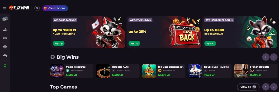 Rockyspin Casino Strona główna